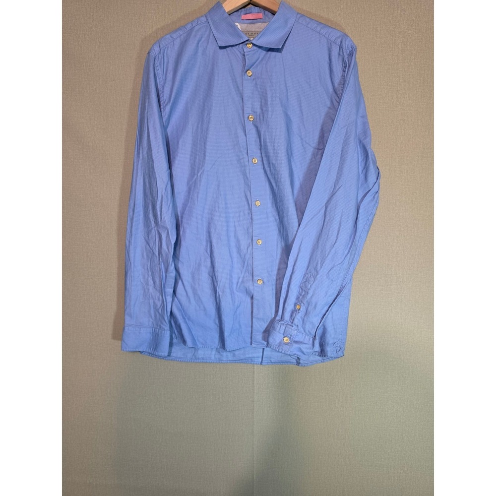 Ted Baker London Mens Blue Micro Dot Floral Contrast Cuff Button Down Size 6